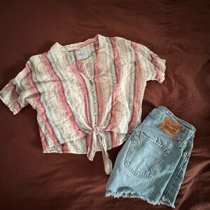 Rails Cropped Gauzy Tie Shirt